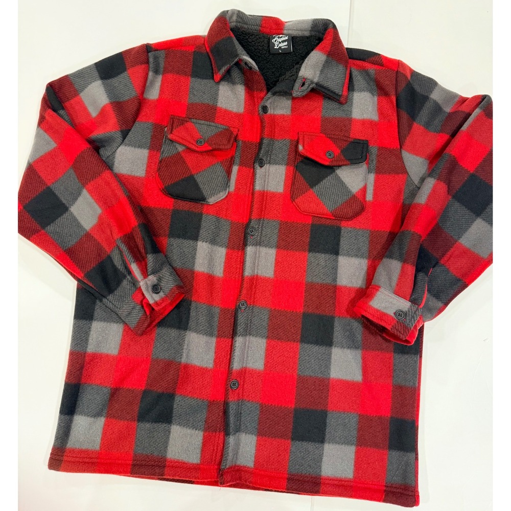 Original Deluxe Supply Red Buffalo Plaid Sherpa Lined Fleece Shirt‎ Jacket Large